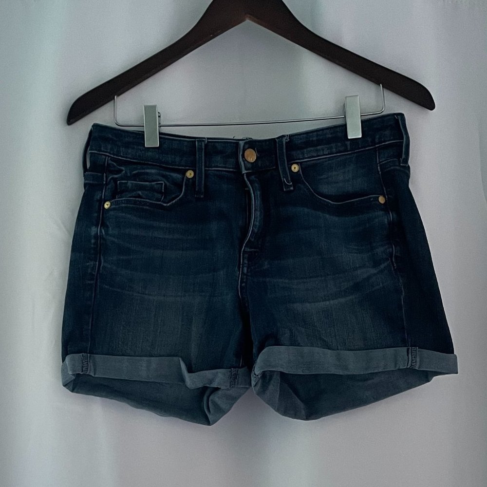 High Rise Midi Shorts -- Dark Wash Denim